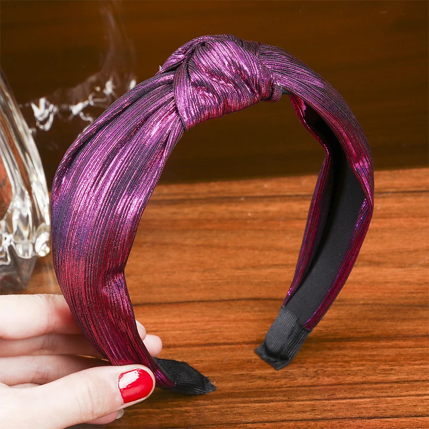 Levao металлические шелковые повязки с узлом блестящие полосатые повязки на голову новые ободки для волос Обручи для женщин аксессуары для волос - Цвет: Фиолетовый