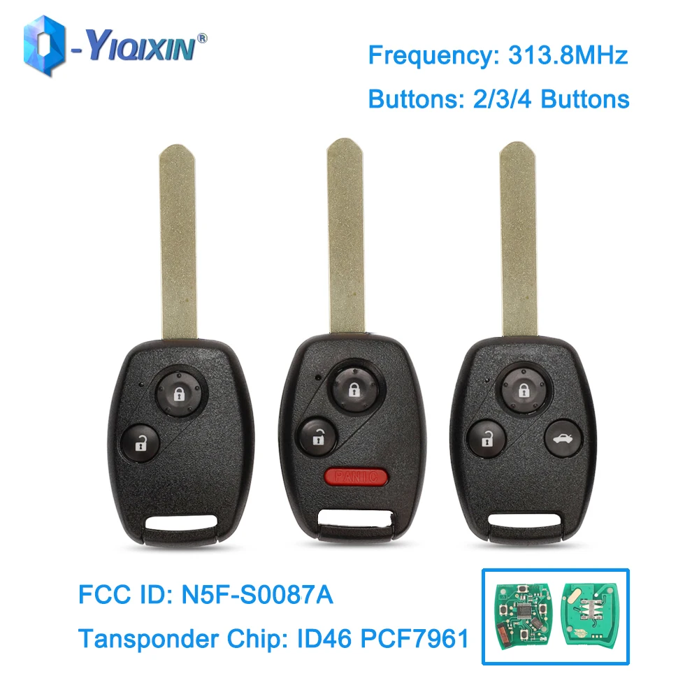 YIQIXIN 2/3/4 Buttons 433.92MHz Smart Remote Control Car Key For Honda Accord CIVIC STREAM EX Si 2003 2004 2006-2011 N5F-S0084A yiqixin 315mhz keyless entry transmitter remote control key car for honda accord 1998 2002 acura tl 2000 2001 kobutah2t auto fob