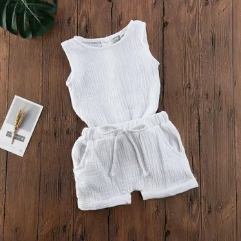 

Emmababy Toddler Baby Girls Solid Solid Color Sleeveless Casual Button-Down Tops Short Pants 2PCS Outfits