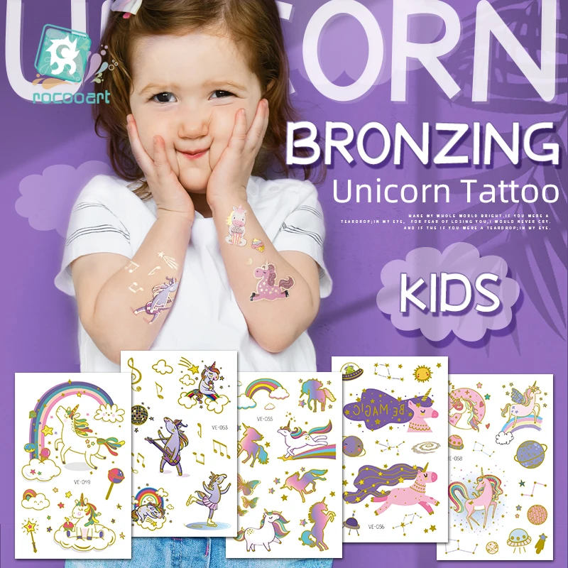 

Rocooart Cartoon Unicorn Tattoo Cute Fake Flash Taty Children Tatouage Temporaire Body Art Waterproof Temporary Tattoo Sticker