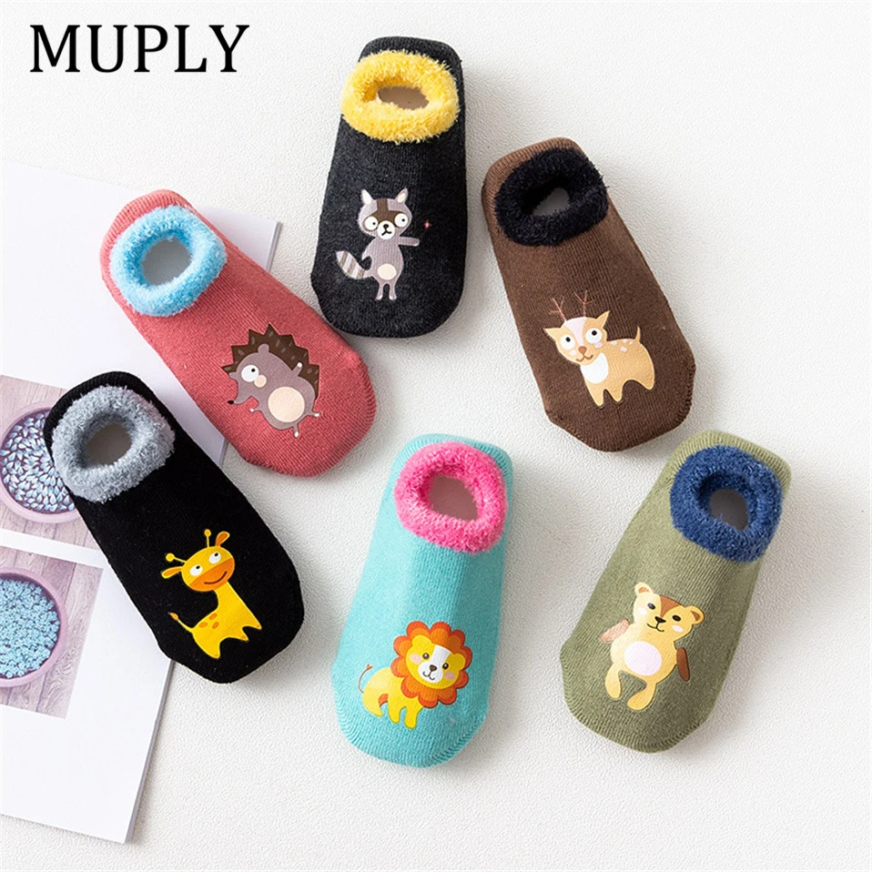 Cotton Baby Boys Girls Socks Rubber Slip-resistant Floor Socks Cartoon Infant Kids Animal Winter Autumn Thicken Warm Shoes