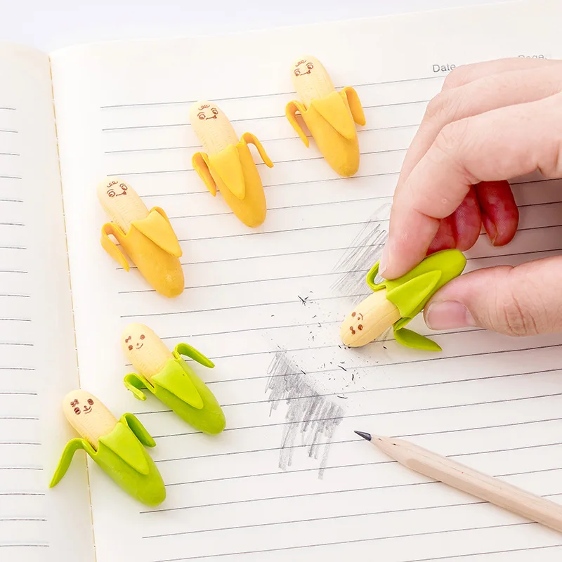 6pcs Kawaii Korean Stationery Stationary Banana Rubber Pencil Gift Eraser Erases 