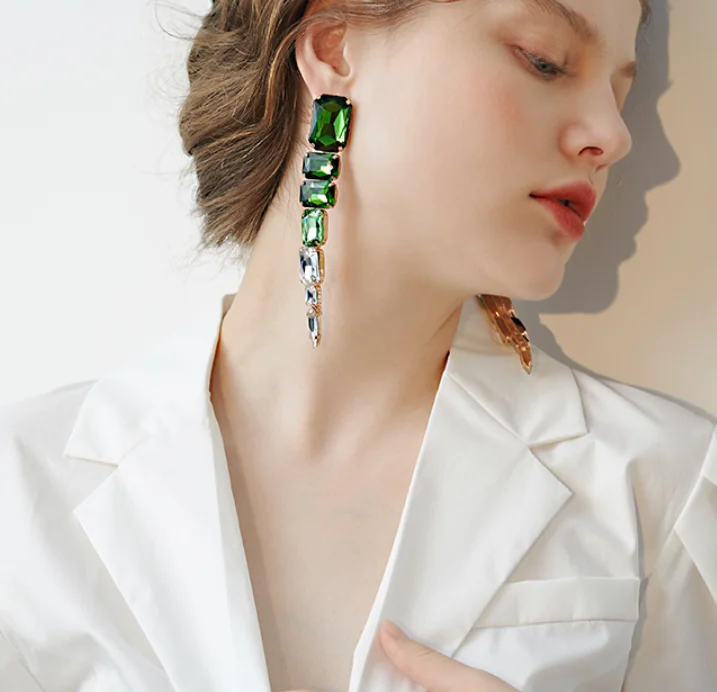 2023 trend 925 Silver Needle Unusual Faux Rhinestone Long Stud Earrings Fashion Jewelry for women