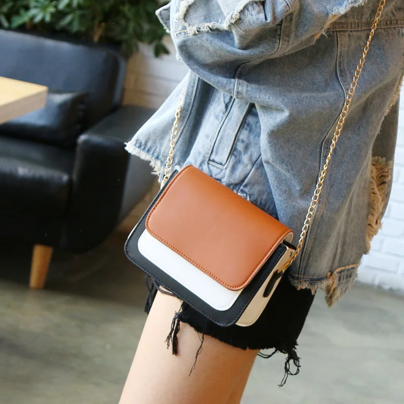 

2018 Spring New Style Korean-style-Style Contrast Color Shoulder Bag Chain WOMEN'S Bag Mini Contrast Color Shoulder Bag Square S