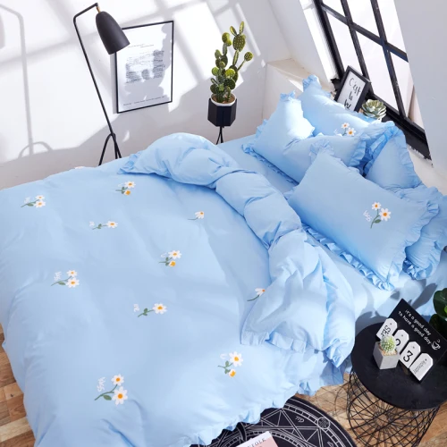

Four Seasons Universal Bedding Four-piece Towel Embroidered Lotus Leaf Bed Quilt Cover Comfortable Soft All Cotton Home Textiles