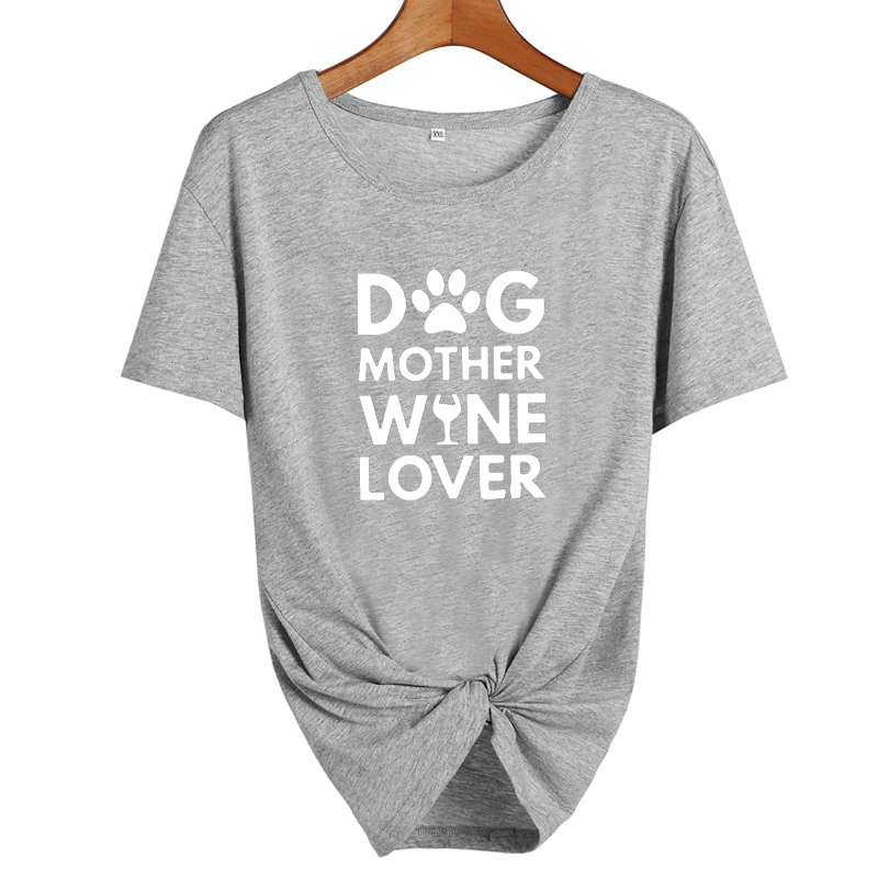 Забавные футболки для собак, мам, влюбленных в вино, милые футболки в стиле Харадзюку для любителей собак Tumblr, футболки с черно-белым принтом, женские летние топы - Цвет: gray-white