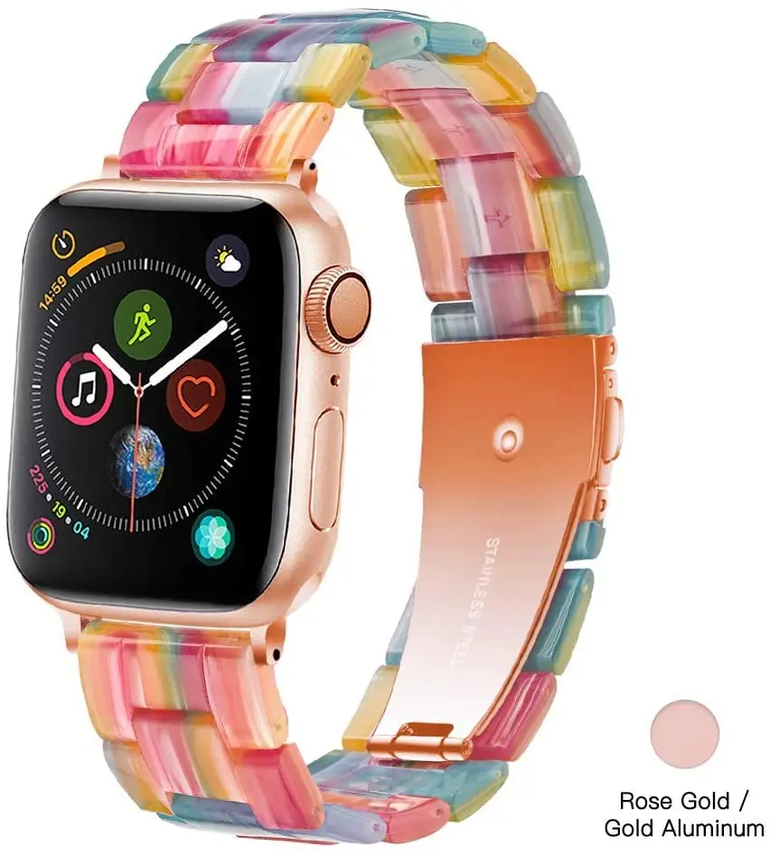 

Light Apple Watch Band,Resin iWatch Band Bracelet Compatible with Copper Stainless Steel Buckle for Apple Watch Series 5 4 3 2 1