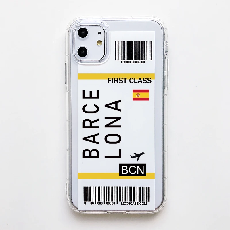 Hot New York Seoul Tokyo INS First Class Ticket Phone Case For Samsung S9 S8 Note 10 9 Plus cover Luxury 3D clear Flight Ticket - Цвет: BARCELONA