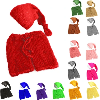 

Baby Photography Props Infant Hand-woven Solid Suits Crochet Knitted Soft Mohair Hat Trousers Costume Newborn Photography Props
