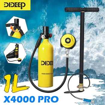 

DIDEEP 1L Scuba Diving Cylinder Mini Oxygen Tank Set Dive Respirator Air Tank Hand Pump for Snorkeling Breath Diving Equipment