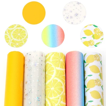 

IBOWS 22*30cm 5pcs Glitter Faux Leather Sheet Fruits Cartoon Lemon Printed Synthetic Leather Fabric DIY Handmade Crafts Material