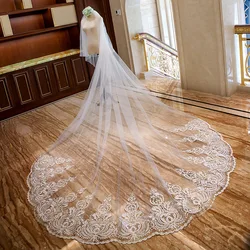 Luxury cathedral wedding veil, two layers with lace applique, long section with comb, new wedding accessories