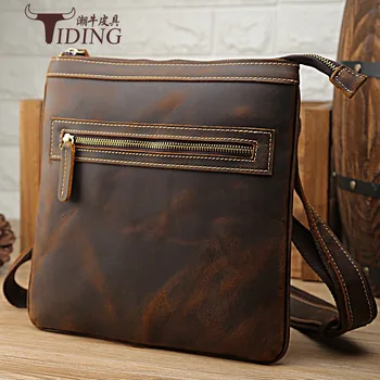 

Tiding MEN'S Leather Single-shoulder Bag Europe And America Retro Horse Leather Shoulder Bag Ultra-Thin Casual First Layer Leath