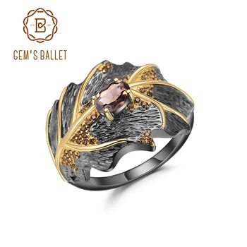 

GEM'S BALLET 0.75Ct Natural Smoky Quartz 925 Sterling Silver Handmade Ring for Women Jewelry Georgia O'keeffe Painting Leaf Ring