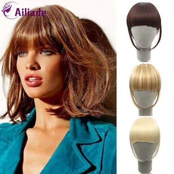 

AILIADE Black Gold Brown Black Neat Front False Fringe Clip In Bangs Hairpiece With High Temperature Synthetic Fiber Hair
