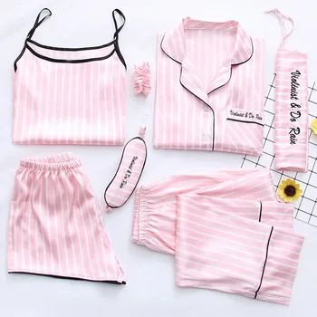 

Stripe Pink Sexy Nightwear Sleep Set Women Nightgown Pajamas Suit Casual Sleepwear Home Clothing Novelty Intimate Lingerie