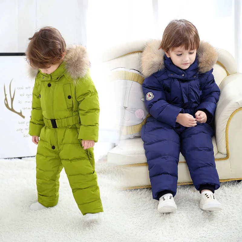 

Winter Overalls for Children Jumpsuit Down Romper Boys Girls Outdoor Outfit Christmas Baby Real Fur Bebe Clothing Kids Snowsuit
