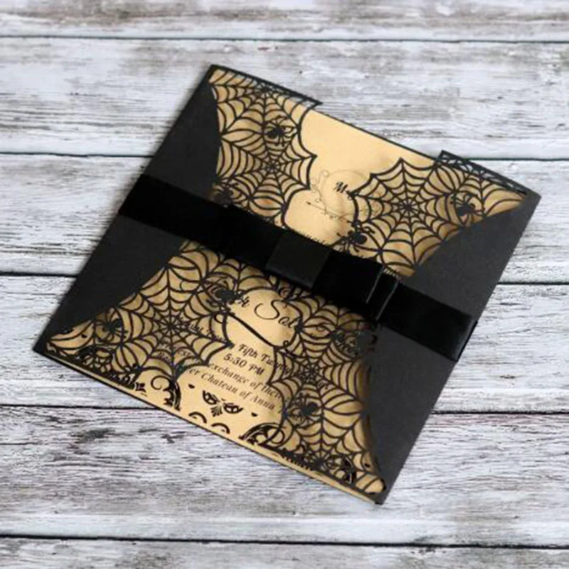 

100pcs/set Hollow Invitation Card Halloween Creative Spider Web Black Color Greeting Card Festival Party European Christian Card