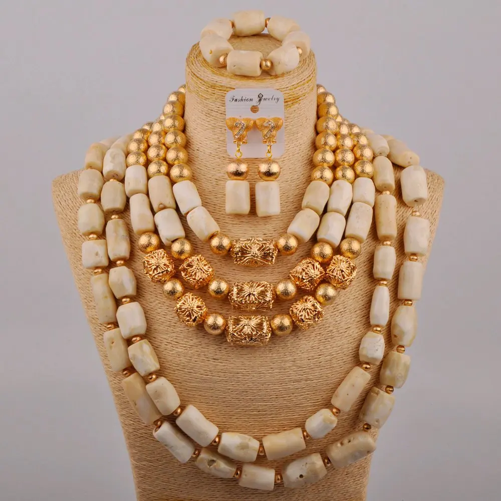 

Newest African Bridal Jewelry Sets White Original Coral Beads Jewelry Set For Nigerian Weddings Women Free Ship