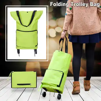 

New Folding Shopping Pull Cart Trolley Bag With Wheels Foldable Shopping Bags Reusable Grocery Bags Food Vegetables Organizer