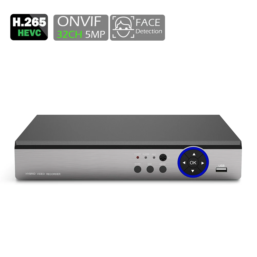 HDMI VGA 4K 5M NVR металлический корпус 32CH распознавание лица H.265 + для ip-камеры ONVIF