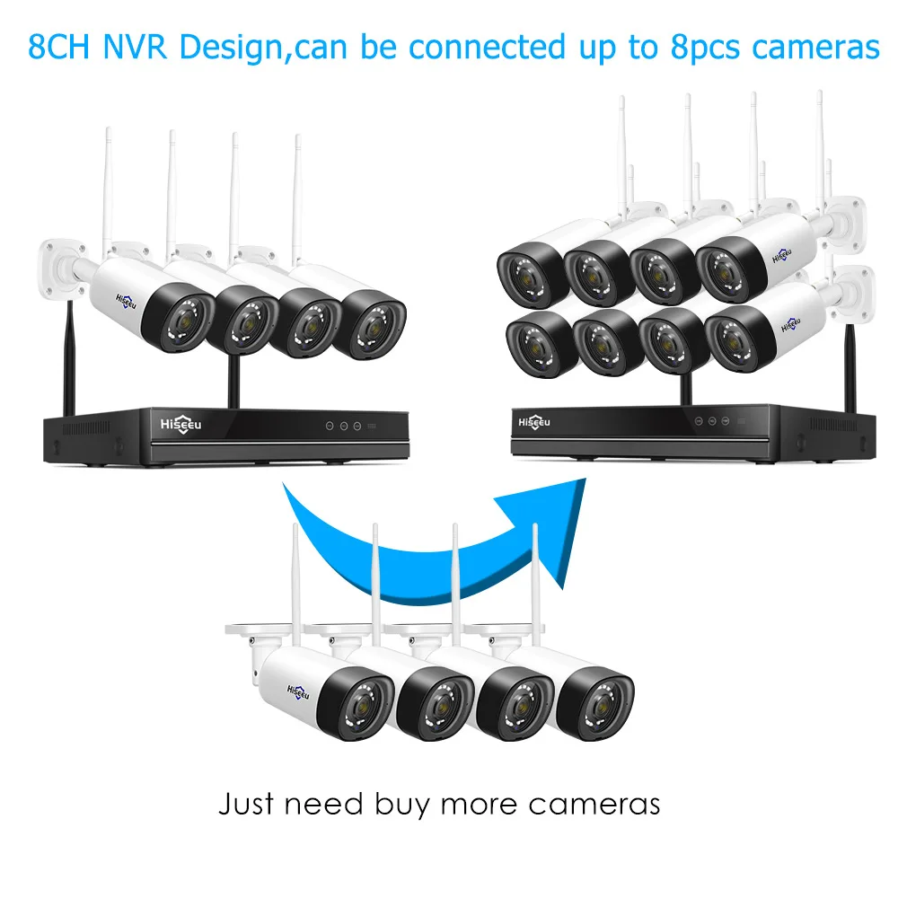  Hiseeu 8CH 1080P Wireless NVR Kit CCTV Security Camera System 2mp Audio Sound CCTV IP Camera Waterp - 32803045623