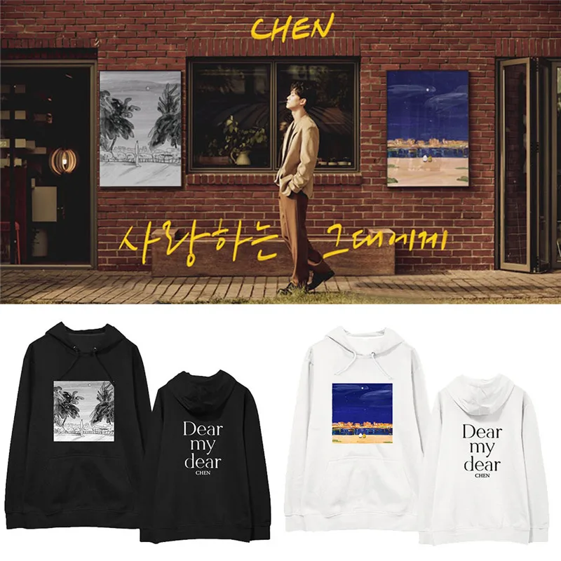 KPOP EXO CHEN Dear My Dear Album Толстовка в стиле хип-хоп, повседневный Свободный пуловер с капюшоном, свитер с длинными рукавами и принтом WY1217