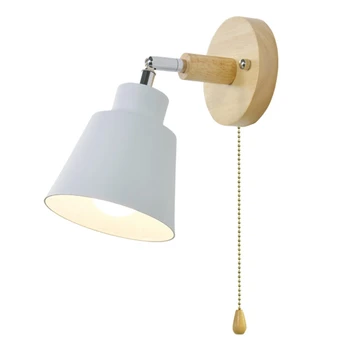 

Nordic Wooden Wall Lamp Bedside Wall Lamp Sconce Wall Light for Bedroom Corridor with Zip Switch Freely Rotatable(White)