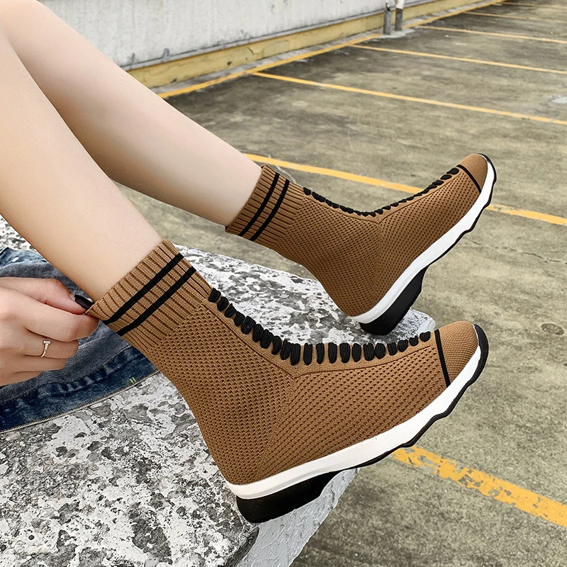 

2020 New Fashion Sock Boots Ankel Zapatos De Mujer Lace-Up Decor Shoes High Top Lady Trendy Boots Botas Mujer Martin Boots Plus