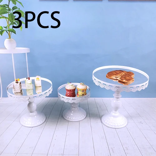 3pcs White Tobs 7 шт./компл. свадебный торт стенд Набор для вечерние украшения с кружевным краем серебро зеркало торт инструменты печенье платформа отображения - Цвет: 3pcs White