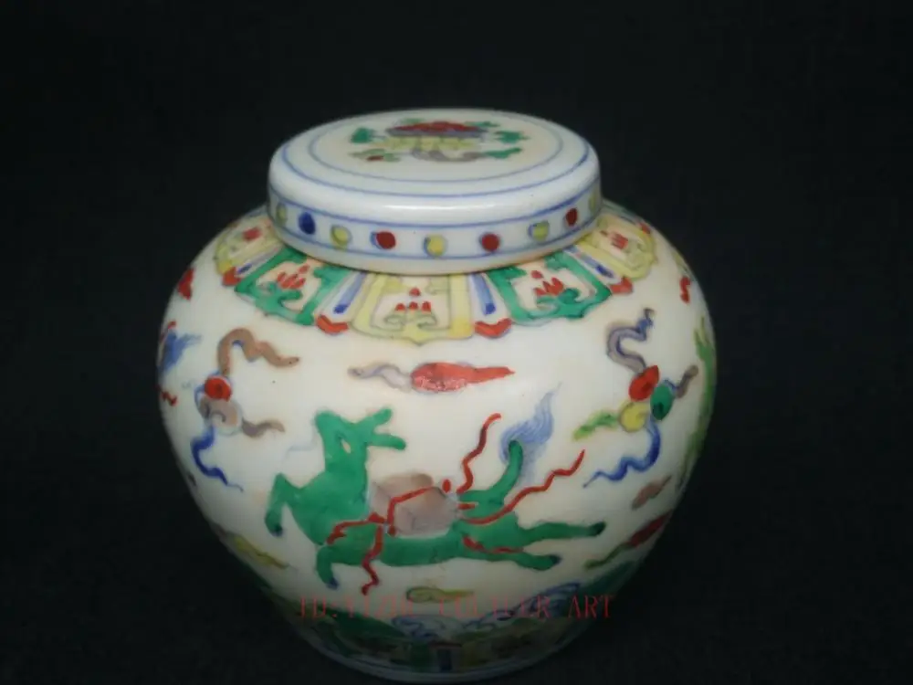 

YIZHU CULTUER ART Collection Old China Porcelain Painting Kirin Send Book Tank Box Pot Decoration