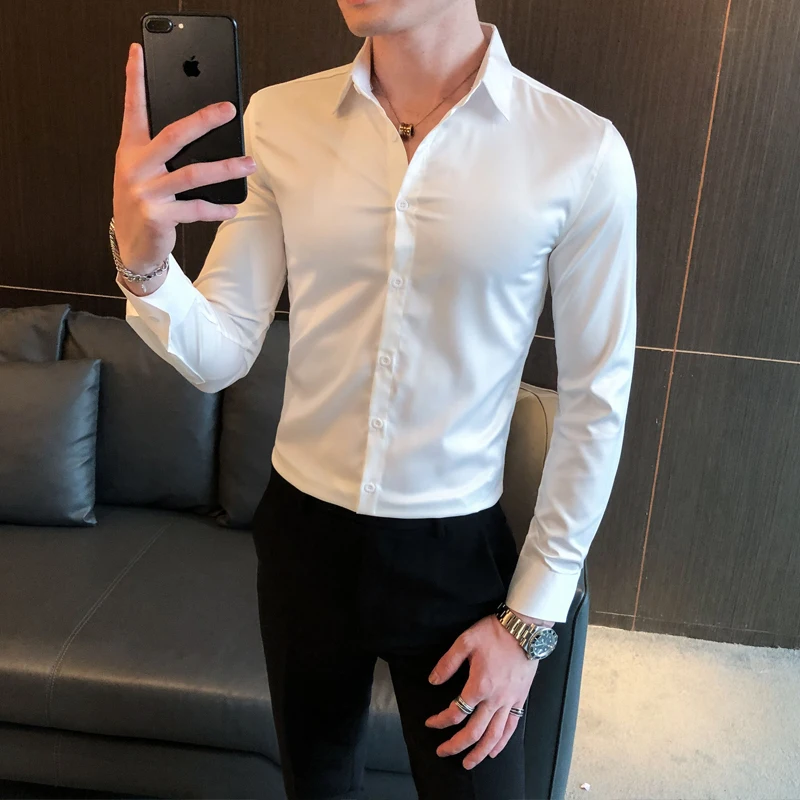 Camisas De Hombre Long Sleeve Shirts For Men Clothing Simple Slim Fit Embroidered Men's Social Shirts Dress long sleeve shirt men casual shirt