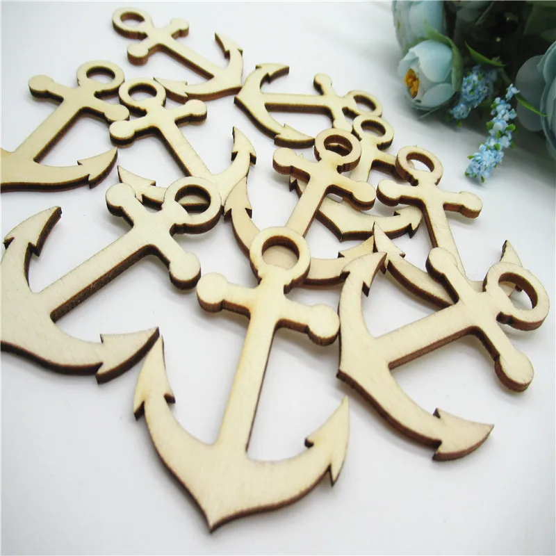 10/20/30pcs 60mm Natural Wooden anchor hollow ship rudder wood Scrapbooking Carfts for DIY handmade decoration