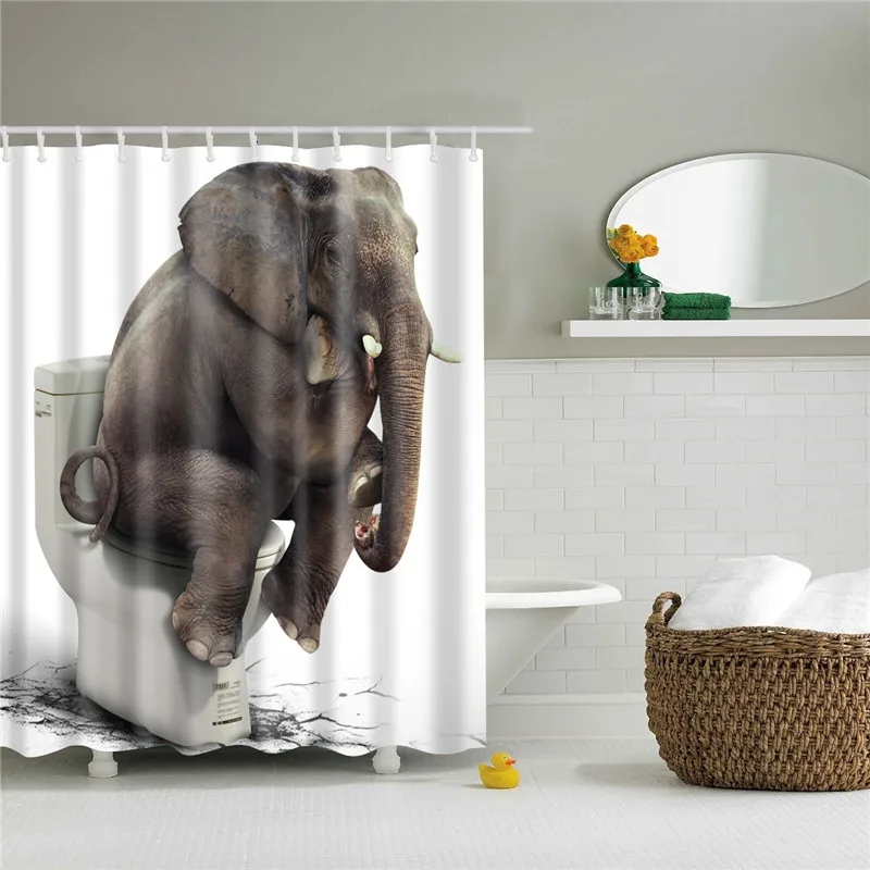 Animals Elephant Shower Curtains Pattern Bathroom Curtain Set Nordic Polyester Bath Screens Waterproof With Hooks - Цвет: TZ161035