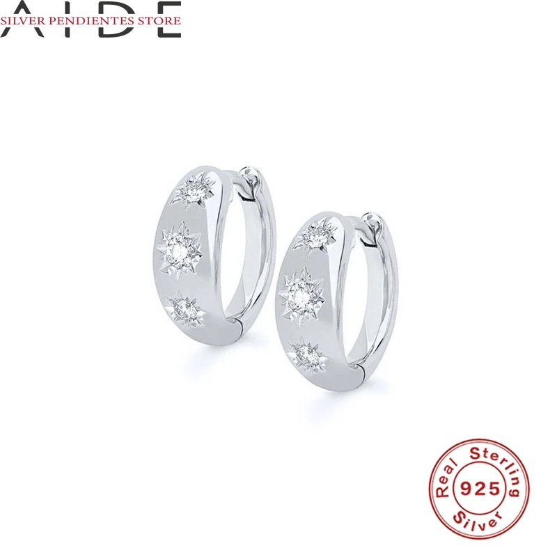 

AIDE Ladies Earrings Hoop 925 Sterling Silver Earrings For Women Octagonal Star Pattern Diamond Ear Buckle Kolczyki Damskie