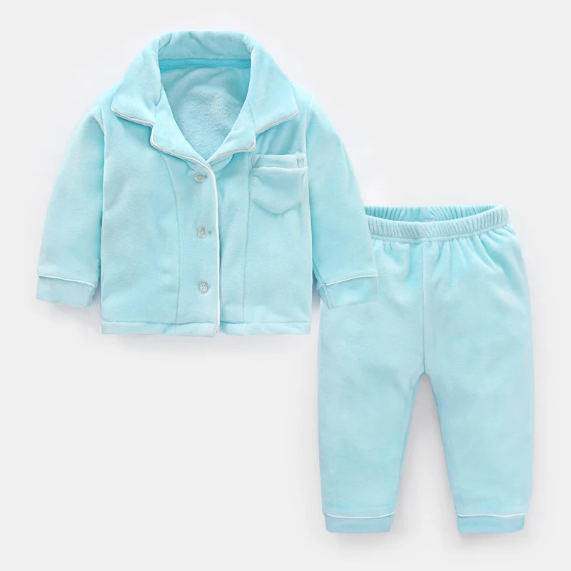 Boys Home Pajamas Suit Winter Children's Autumn Pajama Sets Kids Warm Two Piece Set Baby Pajamas Thick Home Sleepwear Sets - Цвет: Небесно-голубой