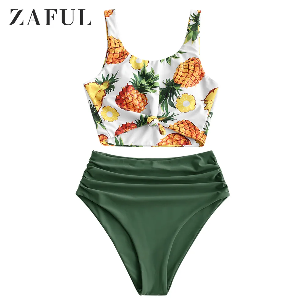 

ZAFUL Pineapple Knotted Mix and Match Tankini Swimwear High waisted traje de bano mujer 2019 swimsuit women bikinis