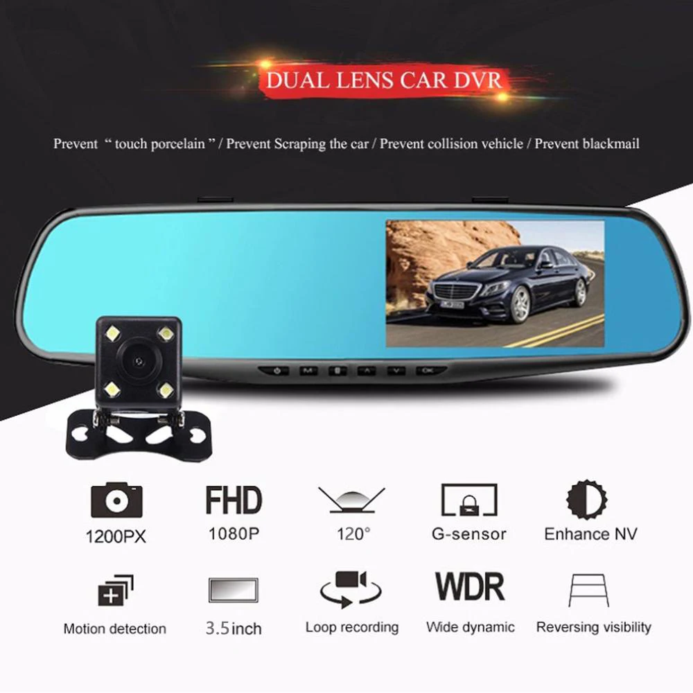 Автомобильный видеорегистратор на зеркало заднего вида 3 5 дюйма HD