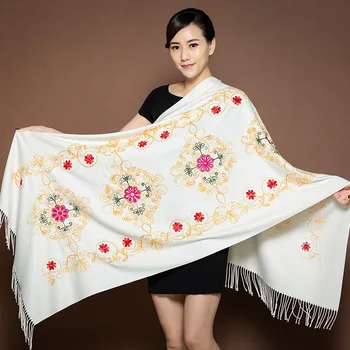 

New Winter Warm Solid Scarf For Women/Lady Soft Cashmere Pashmina Shawls Flower Embroidery Cashmere Female Big Size Wraps Capes