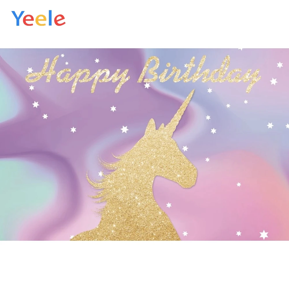 

Girl Princess Birthday Party Backdrop Gradient Colorful Golden Unicorn Photography Background Custom Vinyl For Photo Studio