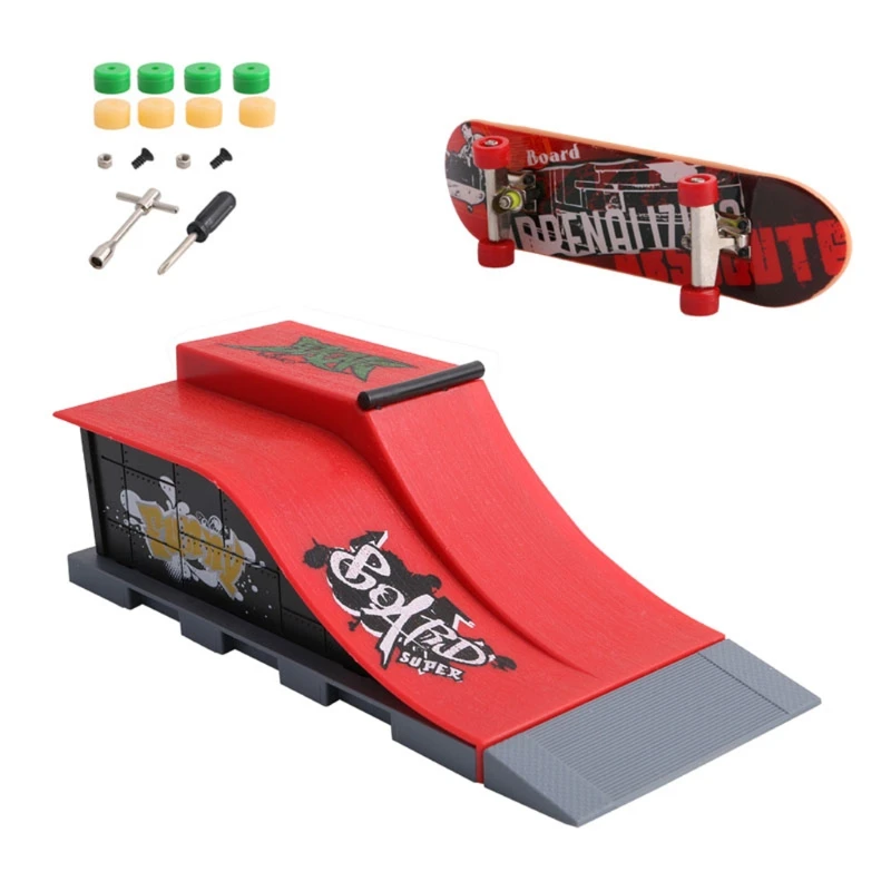 Details about   Fingerboard With Rail Finger Skate Board Park Ramp Parts Scooter 