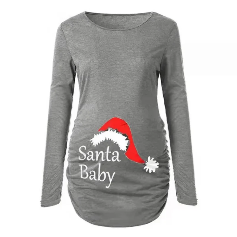Забавные трендовые топы для беременных женщин с принтом Санта Клауса; Одежда для беременных на год и Рождество; рубашка для беременных; одежда - Цвет: Серый