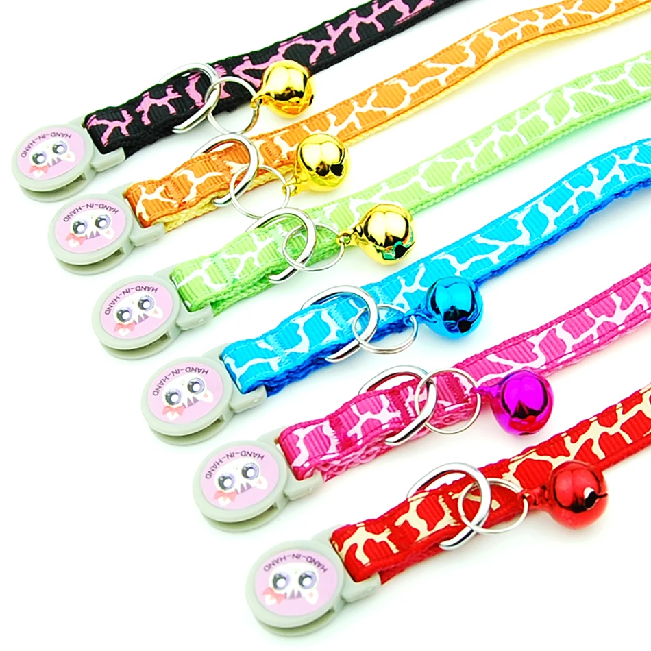 Cat Collar With Bell Breakaway Safety Adjustable Pet Supplies Cat Collar Kitten Stripe Print Puppy Cats Necklace Pet Accessories
