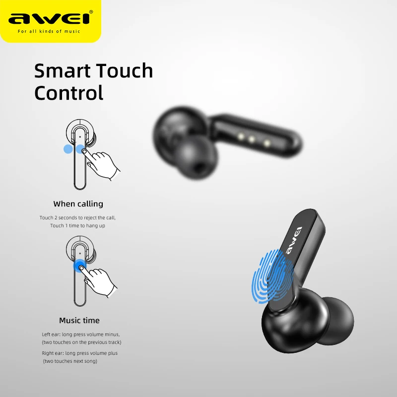 AWEI T10C TWS Bluetooth 5,0 наушники интеллектуальное сенсорное управление гарнитура Handsfree True Беспроводные наушники с микрофоном