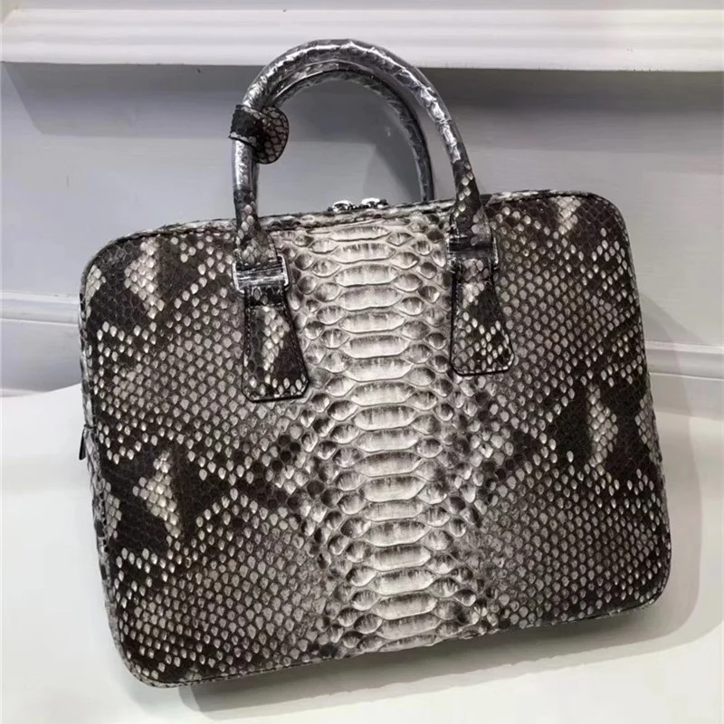 Business Style Genuine Python Leather Zipper Closure Men's Large Portfolio Handbag Authentic Snakeskin Male Laptop Briefcase