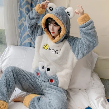 

Winter Animal Thick Women Pajamas Set Sleepwear Warm Long Sleeves Female Pyjamas Sets Cute Homewear Home Suit