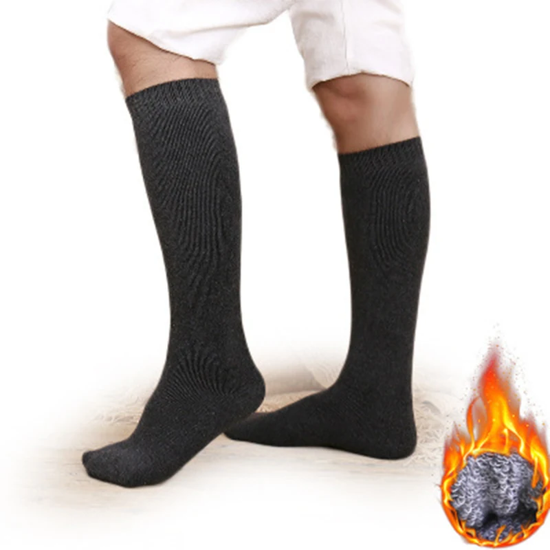 Winter Thick Men's Socks Solid Color High Knee Socks Leg Snow Warm Thicken Long Sock Man Cotton Warm Compression Sock