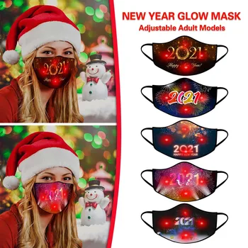 

5PC Reusable Christmas Party Masks Led Light Up Glowing Merry Xmas Cloth Face Mask For Men Women Protective Mouth Muffle Cover
