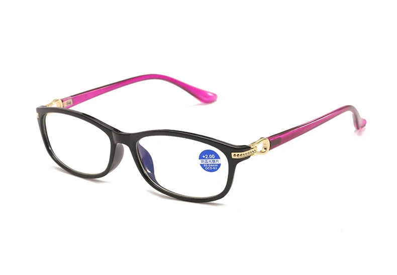 KUJUNY Женский анти-синий светильник очки для чтения женские элегантные блок синий светильник очки для пресбиопии черные очки - Frame Color: Purple
