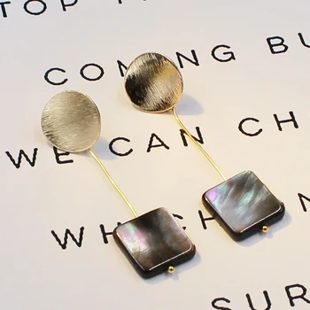 

Natural Mother of Pearl Black Sea Shell Fashion Women Korean Earrings Gold Geometric Dangle Square Earring Costume Jewelry